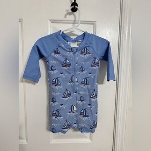 RuffleButts 6-12 Month Blue Seas the Day Long Sleeve Rashguard